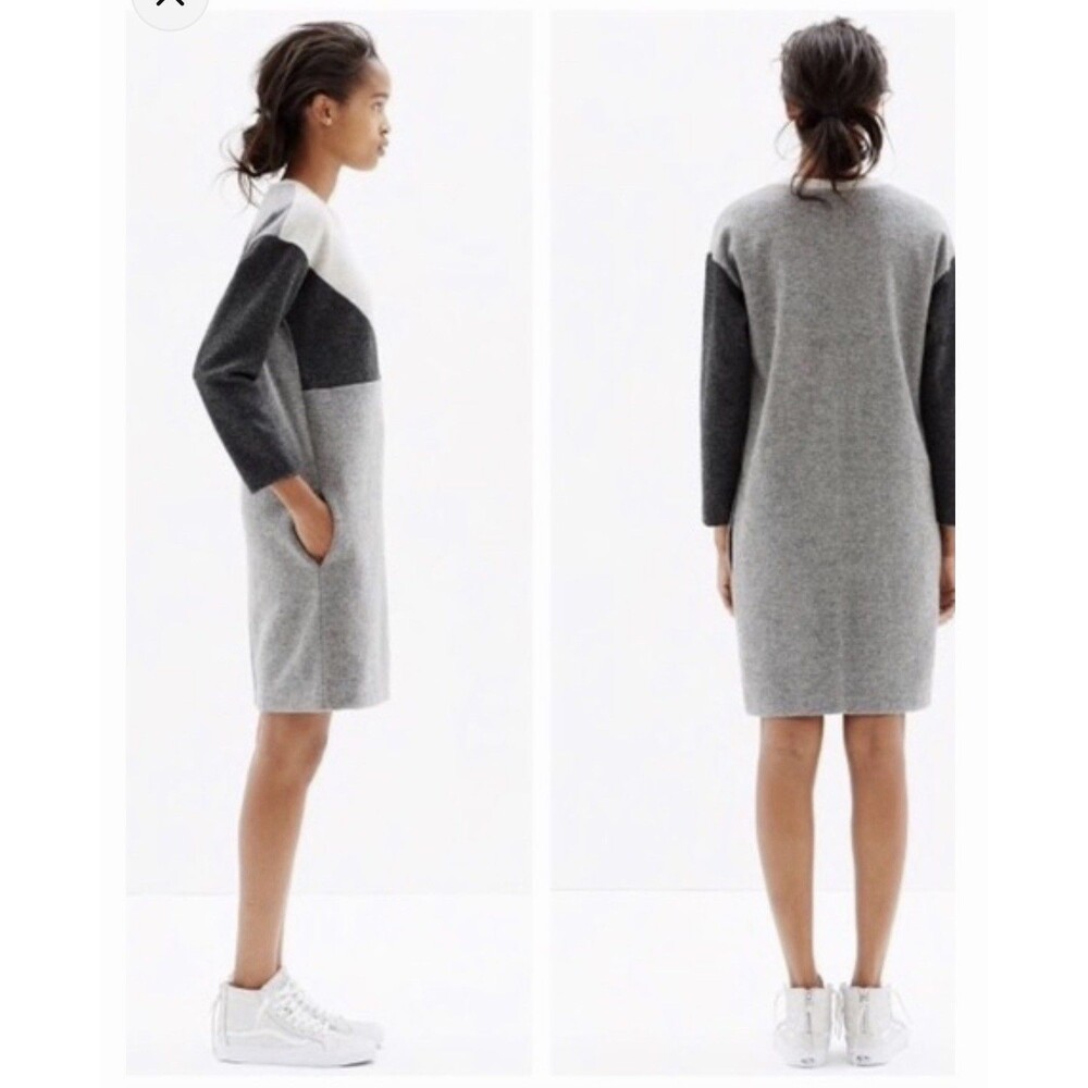 Madewell Short SZ S Wool Shift Dress Colorblock Gray Black Business Casual Zip - Picture 7 of 7
